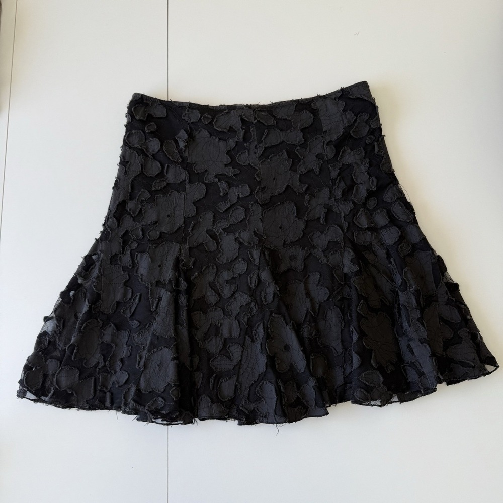 Tracy Evans Limited Women's Black Embroidered Y2K Midi Skirt‎ Ruffle Size 7